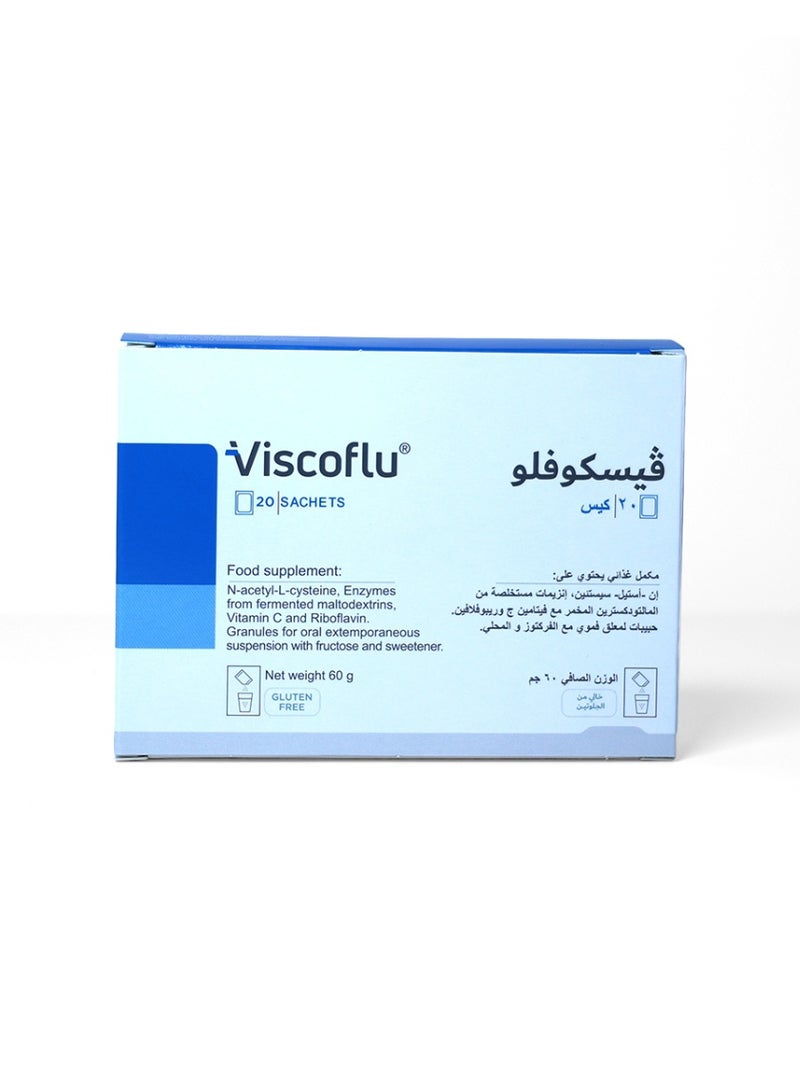 Viscoflu - N-Acetyl Cysteine - Strong Mucolytic, Anti-inflammatory with Vitamin C and Vitamin B2 to support immunity - Pineapple flavor sachet - Image 1
